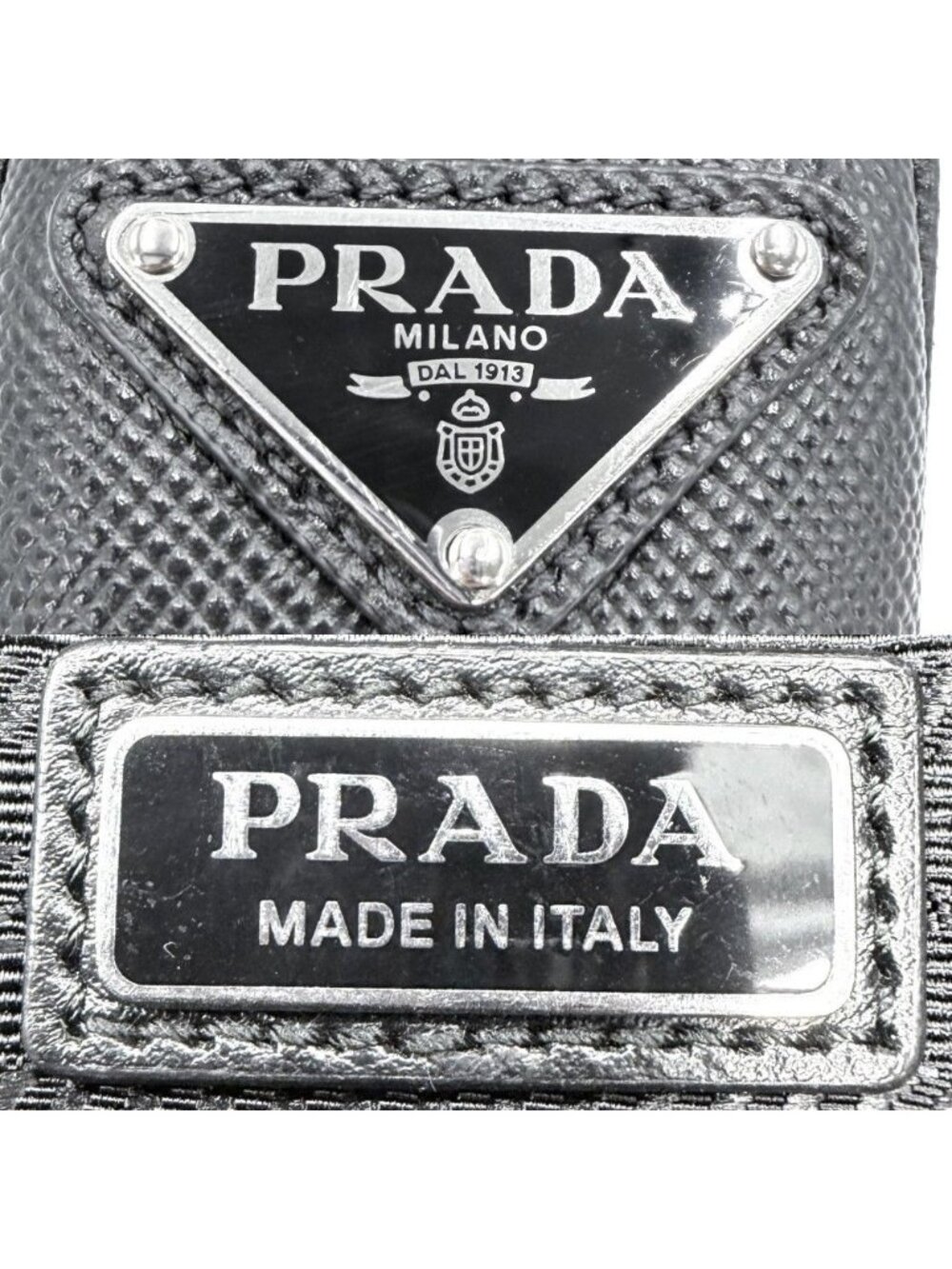 Prada Shoulder Bag Triangle Crossbody Leather Black Silver - Picture 5 of 8